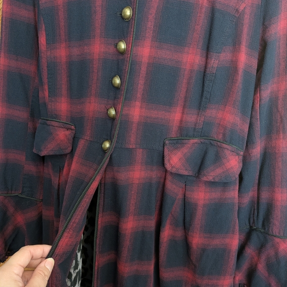  Free People Odessa Duster in maroon plaid Size Small - Picture 3 of 7